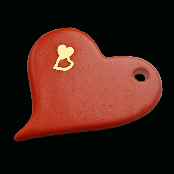 180. pendentif coeur rouge or